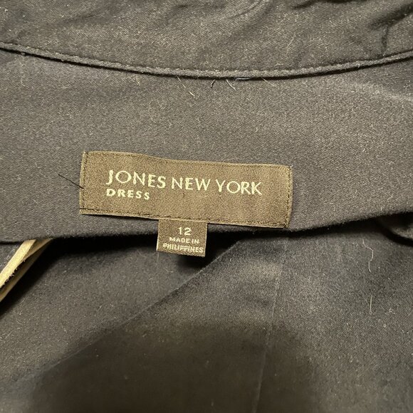 Jones New York Navy Stretch Cotton Blend Button-Front Short Sleeve Dress Size 12 - Picture 4 of 6